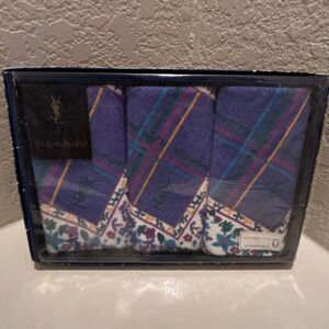 Yves Saint Laurent YSL Luxury Decorative Hand Towels Jewel Tone Floral & Lines